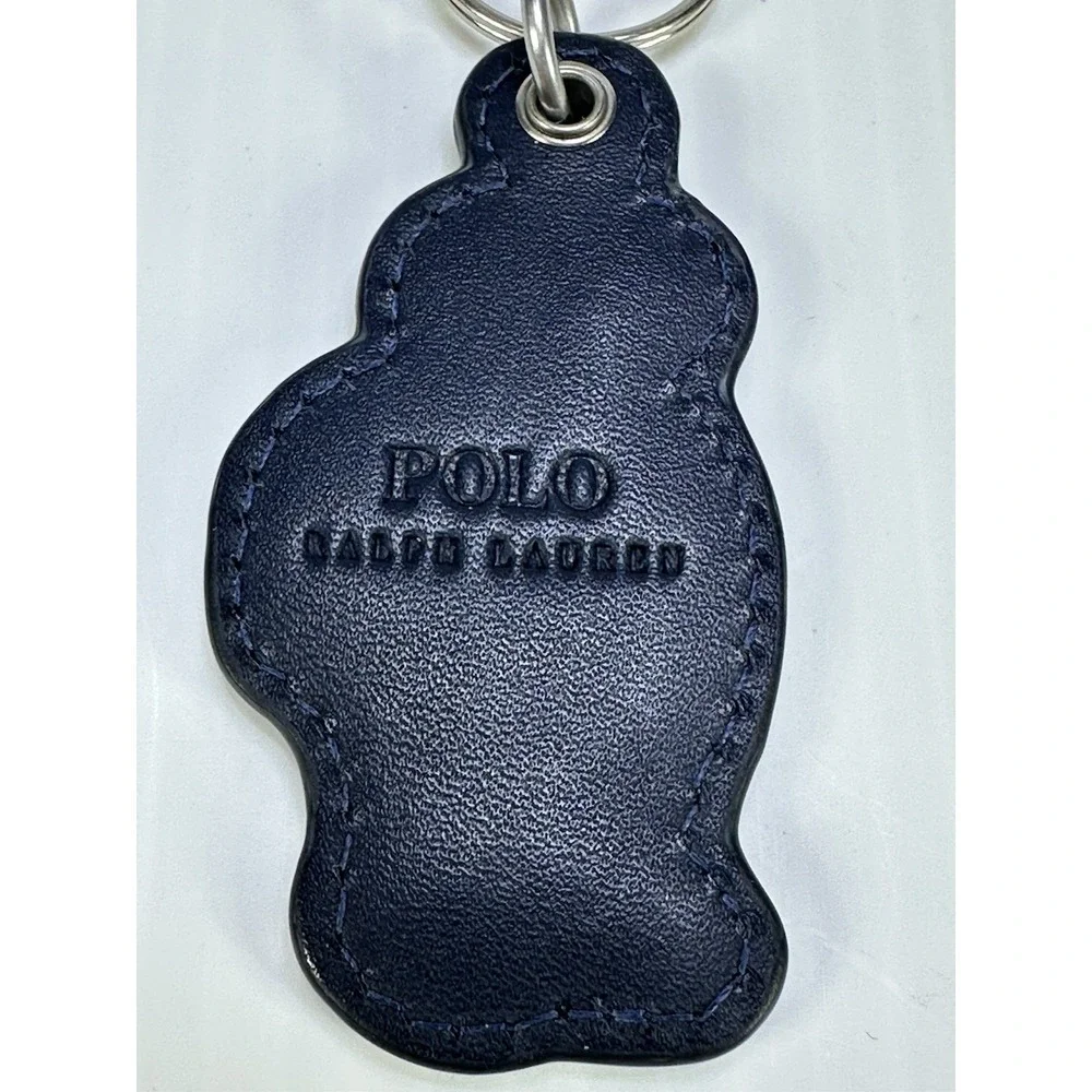 Polo Ralph Lauren BASKETBALL BEAR LEATHER Key Ring Keychain NAVY BLUE